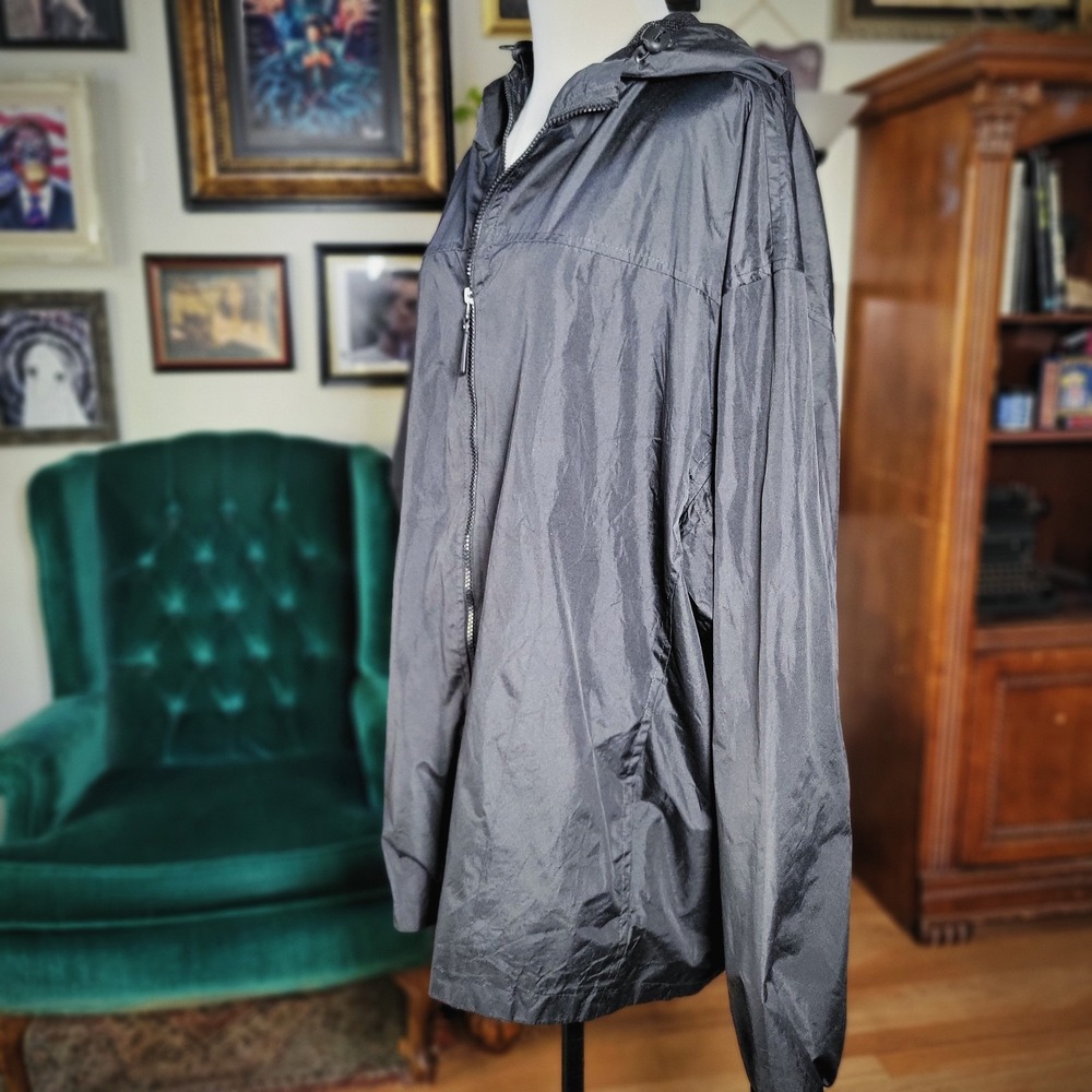 eb79 Windbreaker Jacket Black Hooded Full Zip Lightweight Plus Size Mens 4XL New - Picture 3 of 6
